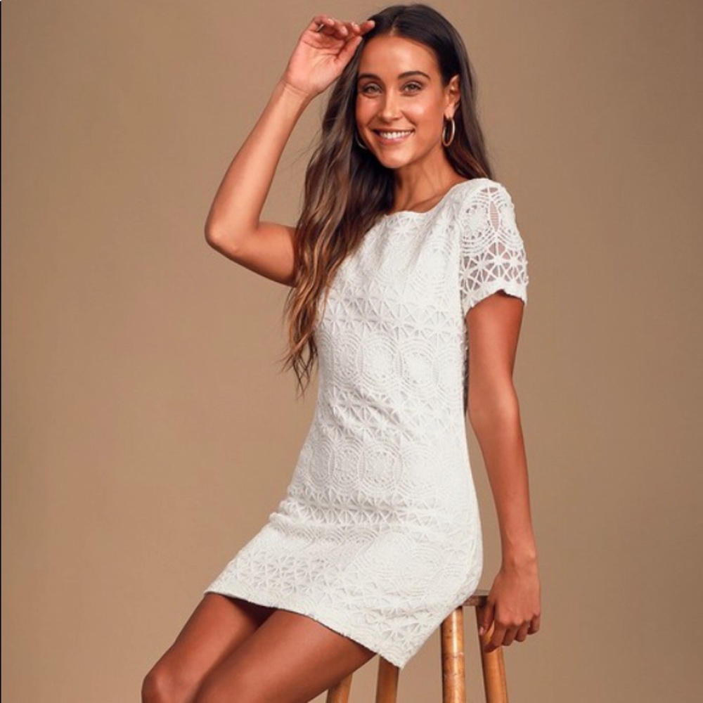 Lulus Love You For Eternity White Lace Shift Dress
